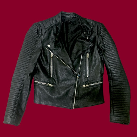 Zara Leather Moto Biker Jacket Leatherette Modern Punk Contemporary Jacket Vegan - Picture 4 of 8